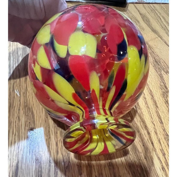 Handblown Art Glass Suncatcher Friendship Ball Multi-color Pedestal Foot - Picture 2 of 7